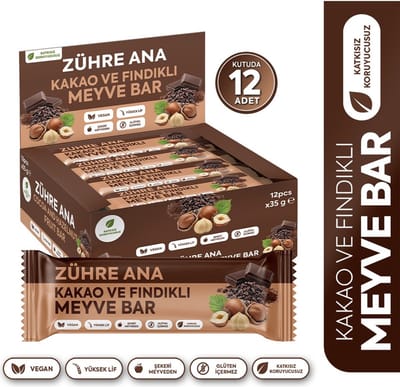 Zühre Ana Chocolade & Hazelnoot Fruitreep 35 gr – 12-pack | Vegan, Zonder Toegevoegde Suiker, Vezelrijk