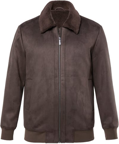 JP 1880 - Heren - Bomberjack lederlook teddyvoering - Donkerbruin - Maat 3XL