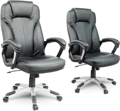 Ergonomische Zwarte Bureaustoel met Kunstleren Bekleding en Siernaad