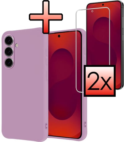 Hoesje - Met 2x Screenprotector - Geschikt voor Samsung Galaxy S25 FE - Sterk & Shockproof - Back Cover - Siliconen Case - Telefoon Hoes - Lila
