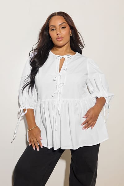 Yours Top Van Katoen Met Striksluitingen In Wit Size 42