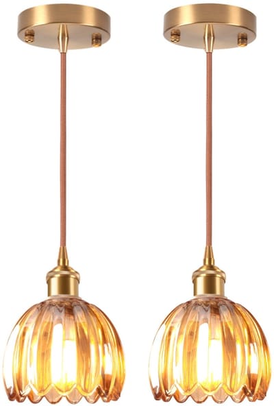 2 Stuks Hanglamp van Glas Vintage Kroonluchter voor Woonkamer Slaapkamer Keuken Barnsteen