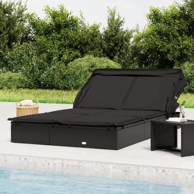 Zonneligstoel voor 2 - Dubbele ligstoel - Ontspannen in de tuin - Inklapbaar zonnedak - 213 x 118 cm - Zwart