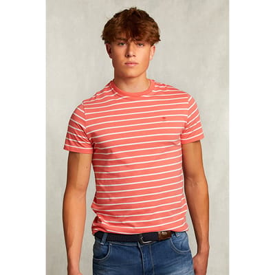 River Woods Custom Fit Striped T-shirt Bellini Pink Size: L | Printed T-Shirts Outlet | Heren | Roze