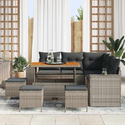 vidaXL - Tuinbank - Set - 9 - st - 8-Aantal - zitplaatsen - Grijs - poly - rattan