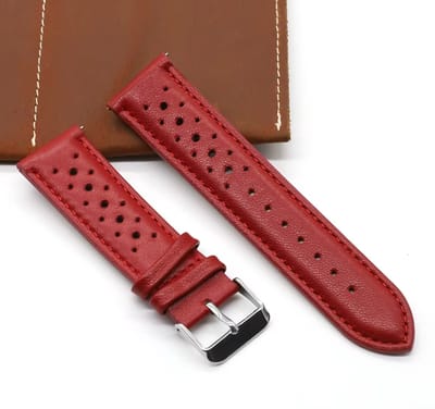 Actie4you® - Race Horlogebandje Kalfsleer - Makkelijk Zelf te Verwisselen – Horloge Band – Echt Leder - Rood - 18MM