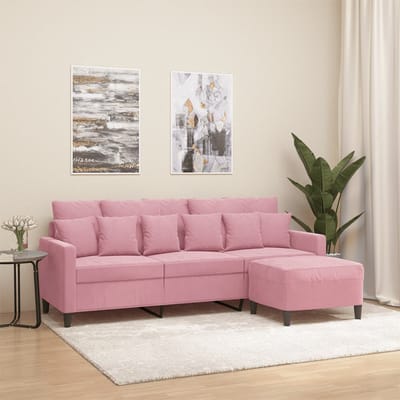 vidaXL - Driezitsbank - met - voetenbank - 180 - cm - fluweel - roze