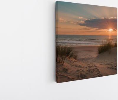 Saammp - Canvas Schilderij - Strand - Zonsondergang - Zee - 20x20 - Foto op canvas - Wanddecoratie - muurdecoratie Woonkamer - Slaapkamer decoratie - Canvas Print