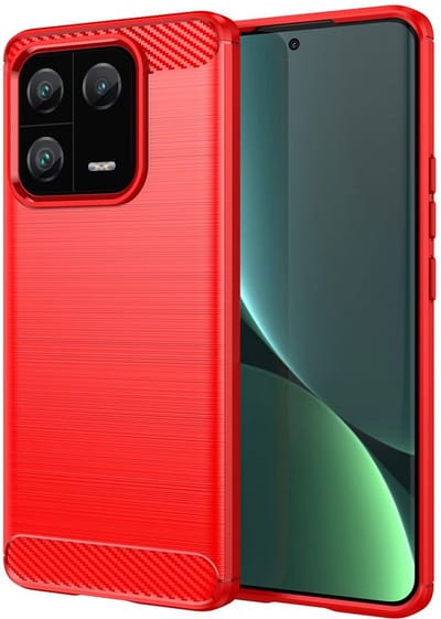 MobyDefend Hoesje - Geschikt voor Xiaomi 13 Pro - TPU Backcover - Geborstelde Metaal & Carbon-Look - Rood