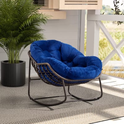 MIVRAY Schommelstoel 78 x 106 x 90 cm - Met Kussen en Ergonomisch Gebogen Vorm - Voor Tuin, Terras en Woonkamer - Staal Donkerblauw
