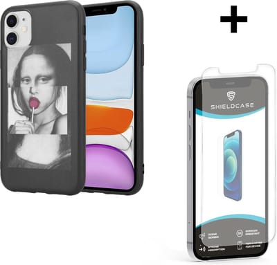 ShieldCase Mona Lisa geschikt voor Apple iPhone 12 / 12 Pro - 6.1 inch hoesje + glazen Screen Protector - Siliconen hoesje case met patroon Mona Lisa - Silicone backcover hoesje