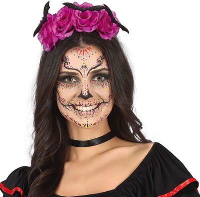 Halloween diadeem - bloemen en vleermuizen - one size - roze - meisjes/dames
