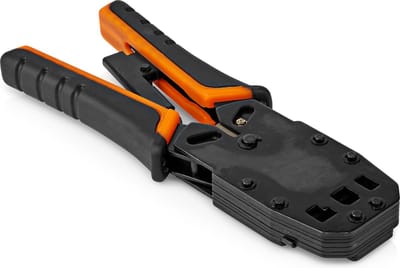Modulaire krimptang - Krimpen, strippen en knippen - Geschikt voor RJ45 - Metaal - Oranje/zwart - Allteq