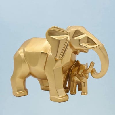 Olifant Familie Beeld - Hars Decoratie - Woonkamer Decoreren - Geometrisch Ontwerp - 22x11x15cm - Goud