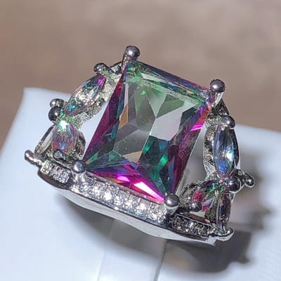 925 Stempel Gotische Schitterende Vierkante Zirkonia Damesring Multicolor Kristal Verlovingsring Party Sieraden Accessoires 8 paars