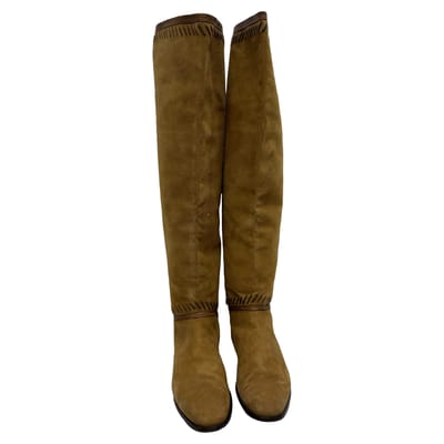 Jimmy Choo Kniehoge Laarzen met Franjeaccent in Bruin Suede
