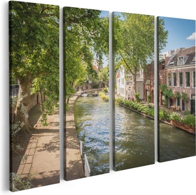 Artaza Canvas Schilderij Vierluik Oudegracht In Utrecht  - 80x60 - Foto Op Canvas - Canvas Print