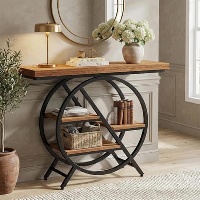 Consoletafel - Entreetafel - Woonkamer Decoratie - Industrieel Design - 100 x 70 cm - Lichtbruin