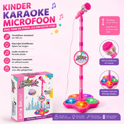 Kinder Karaoke Microfoon met Standaard – Verstelbaar – Licht & Muziek – Roze – Speelgoed Microfoon voor Kinderen