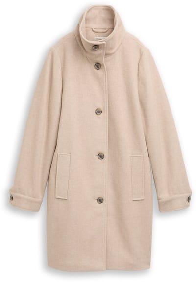 Tom Tailor - Wollen jas met opstaande kraag - Maat XS - beige heringbone