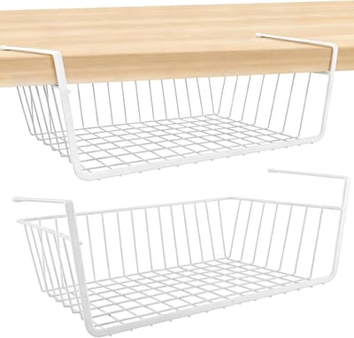 2 stuks hangmanden, rek, 32 x 14 x 25 cm, onderrek, hangmand, opbergmand, hangmand, hangmand voor keuken, eetkamer, kantoor, bureau, wit