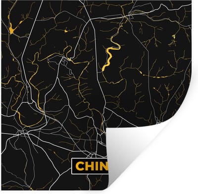 Muurstickers - Sticker Folie - goud - Plattegrond - Chiny - Stadskaart - Kaart - 30x30 cm - Plakfolie - Muurstickers Kinderkamer - Zelfklevend Behang - Zelfklevend behangpapier - Stickerfolie