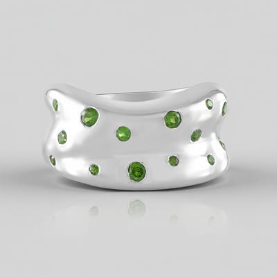Cavill - Zilveren ring 925 Sterling met platina coating - 14x Russische diopsied (0,458 ct) - Moderne stijlvolle ring - Groene ronde edelstenen