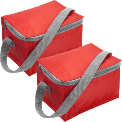 Kleine koeltas rood - Set van 2x stuks - 6 blikjes - met rits en draagband - lunch en medicijnen