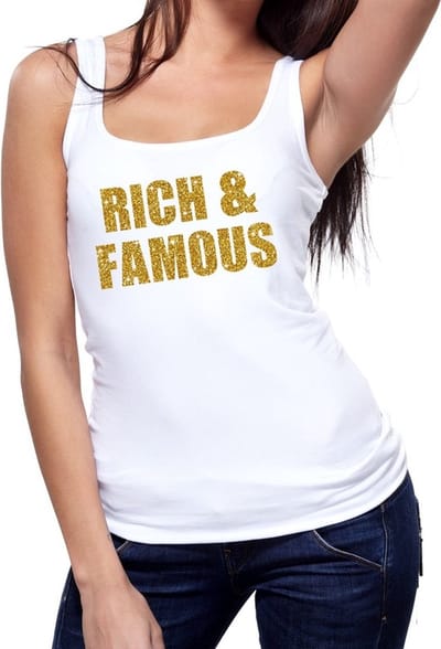 Rich and Famous glitter tekst tanktop / mouwloos shirt wit dames - dames singlet Rich & Famous S