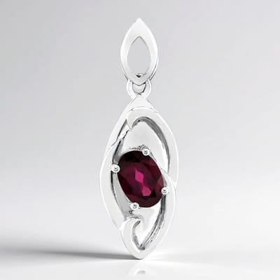 Cavill - Zilveren Hanger - 925 Sterling Zilver met Palladium - Mozambikaanse Roshoit granaat 0,83 ct ovaal - Elegant en duurzaam sieraad