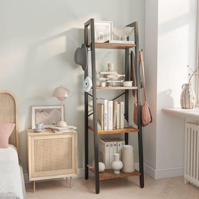 Dailygoods - YMYNY 4 Tier Ladder Boekenplank, Hoogte 125 cm Boekenkast, Vrijstaande Opslag Organizer Planken, Rekken Unit voor Woonkamer Slaapkamer, Keuken, Plant Stand, Industrieel, Rustiek Bruin HBC024H