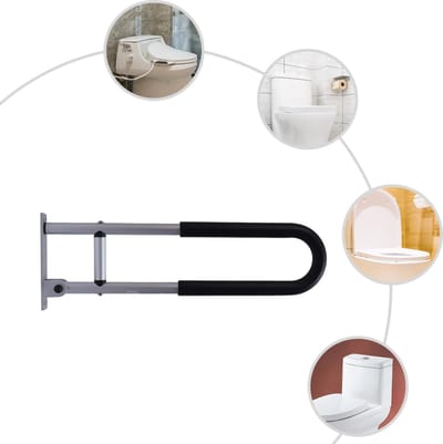 Hanimo Hulp Handgreep Toilet - Toilet Steun - Veiligheidsgreep - Veiligheidsondersteuning - Hulp Leuning Douche of Toilet - Max 120kg Draagvermogen - Aluminium - Anti Slib - L60cm x B15cm