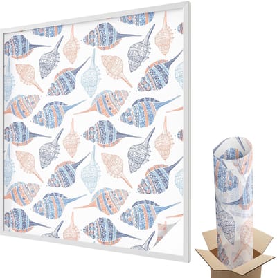 Wallfluent Glas in Lood Raamfolie - Zeeschelpen Raamfolie Glas in Lood - 100x116 cm - Blauw Zelfklevende Raamfolie Glas in Lood - Melkglas Folie met Glas in Lood Effect - Voor de woonkamer, voor het kantoor, voor de hal - Glas in Lood Folie voor Raam