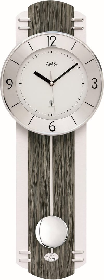 AMS Wandklok met slinger Zendergestuurd hout-Aluminium 5294