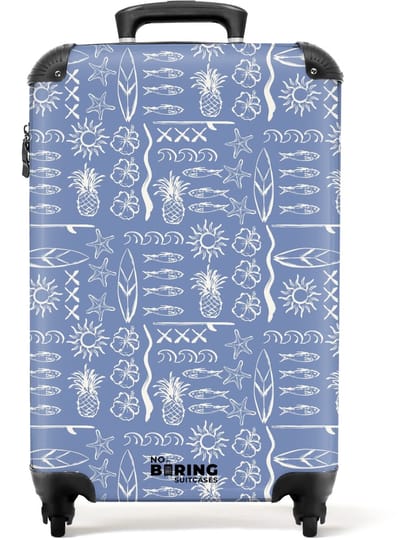 NoBoringSuitcases.com - Koffer - Blauwe surf patroon - Past binnen 55x40x20 cm en 55x35x25 cm - Trolley handbagage - Valiezen met wieltjes volwassenen - Reiskoffer op wielen - Rolkoffer lichtgewicht
