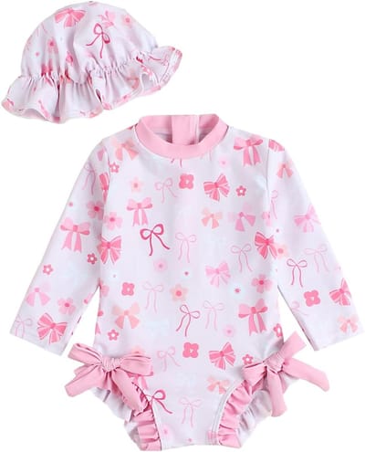 Zomerse Baby Meisjes Badpak met Lange Mouwen en Zonnehoed - UV Bescherming en Comfortabele Zwemkleding voor Kinderen