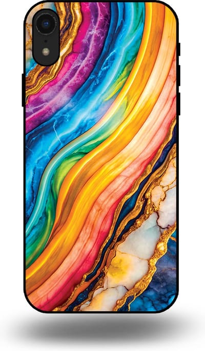 Smartphonica Telefoonhoesje Geschikt voor iPhone Xr met Regenboog Goud Marmer Opdruk - TPU Backcover Case Rainbow Gold Marble Design geschikt voor Apple iPhone XR