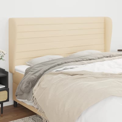vidaXL - Hoofdbord - met - randen - 183x23x118/128 - cm - stof - crèmekleurig