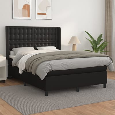 vidaXL - Boxspring - met - matras - kunstleer - zwart - 140x190 - cm