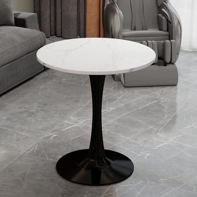 MODFU Ronde Salontafel - Minimalistisch Ontwerp - Voor Woonkamer - Kunstmarmer - Zwart Wit