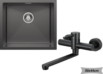 CECIPA max Spoelbakken Keuken 50x44cm - Spoelbak Keuken Antraciet - Spoelbak Met Keukenkraan - Enkele spoelbak - Spoelbakken met Afdruip