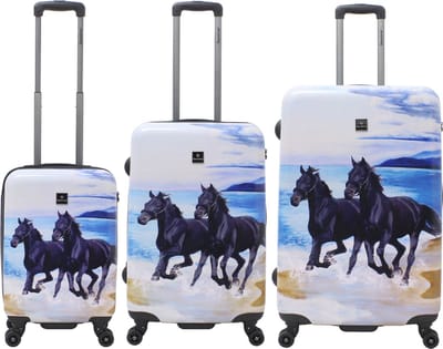 Saxoline Harde Kofferset 3-Delig / Reiskofferset / Trolleyset - Black Horse Print - Bedrukt / Set