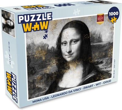 Puzzel Mona Lisa - Leonardo da Vinci - Zwart - Wit - Goud - Legpuzzel - Puzzel 1000 stukjes volwassenen