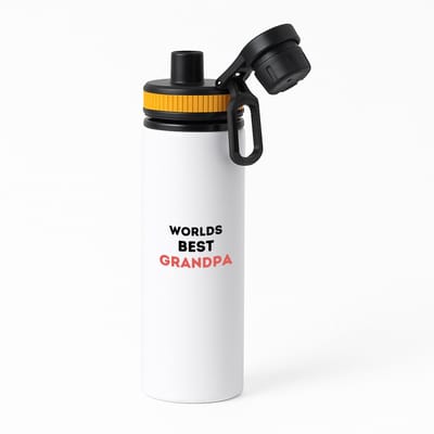 Hacebo® - worlds best grandpa waterfles met draaidop oranje - Opa - de beste opa - verjaardag - verjaardagscadeau - cadeau - beste kinderen - cadeautje voor opa - opa artikelen - kado - geschenk - gift - water fles - 850ML