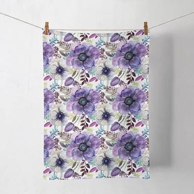 Ambiente Kitchen towel Purple dream – set van 2 theedoeken 50x70 cm – 100% katoen – bloemrijk paars design