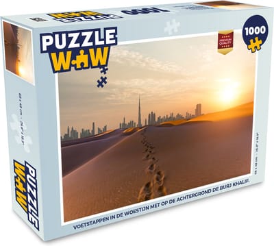 Puzzel Voetstappen in de woestijn met op de achtergrond de Burj Khalifa - Legpuzzel - Puzzel 1000 stukjes volwassenen