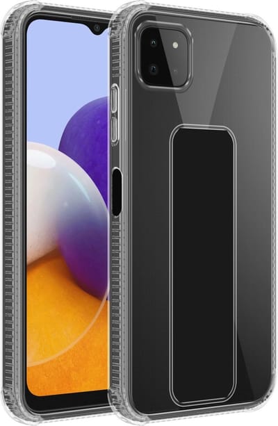 Cadorabo Hoesje geschikt voor Samsung Galaxy A22 5G in ZWART - Beschermhoes gemaakt van flexibel TPU silicone Cover Case met houder en standfunctie