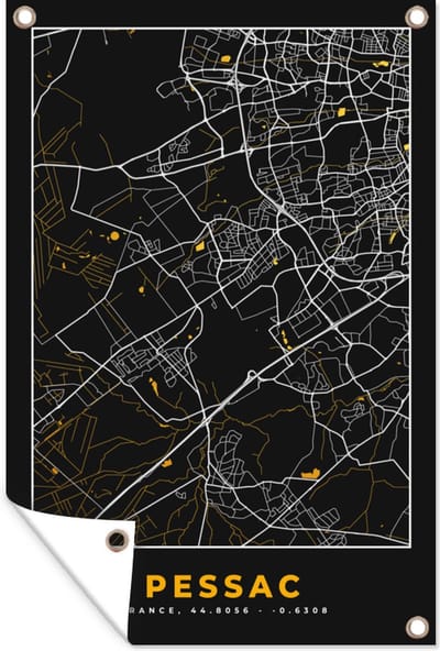 Muurdecoratie Plattegrond – Pessac – Stadskaart – Kaart – Frankrijk - 120x180 cm - Tuinposter - Tuindoek