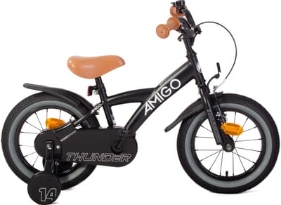 AMIGO Thunder Jongensfiets 14 Inch - Kinderfiets voor 3 tot 5 Jaar - 95-110 cm - Met Zijwieltjes - Zwart/Wit