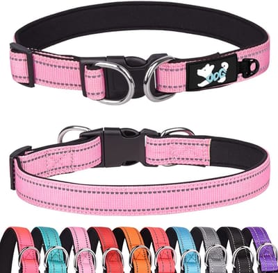 BRENZOOS- Halsband Gewatteerd - Verstelbaar - Reflecterend - Neopreen - Voor kleine/middelgrote/grote honden - Maat L (38-60 cm) - Hondenhalsband